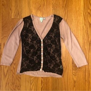 Shu Shu Pink Purple Black Lace Light Cardigan Small